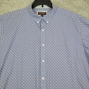 Johnston & Murphy Button Down‎ Shirt Mens 3XL  Blue with Pink Squares Cotton